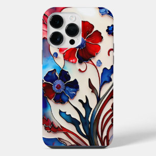 COQUE POUR POUR iPhone 14 PRO MAX FLEURS DE PAVOT ROUGE BLANC BLEU PATRIOTIQUES