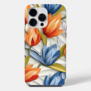 COQUE POUR POUR iPhone 14 PRO MAX FLEURS DE TULIPE COULEUR BLEU BLANC ORANGE 3-D