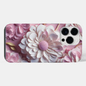COQUE POUR POUR iPhone 14 PRO MAX FLEURS EN PAPIER ROSE ET BLANC 3D (Verso Horizontal)