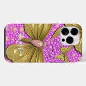 Coque Pour Pour iPhone 14 Pro Max Fleurs roses et papillons dorés Nom (Verso Horizontal)
