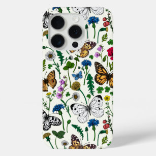 Coque iPhone 15 Pro Fleurs sauvages et papillons