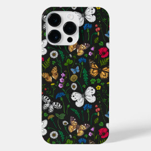 Coque Pour Pour iPhone 14 Pro Max Fleurs sauvages et papillons 2