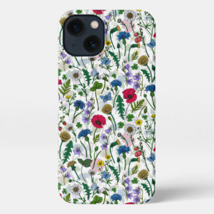 Etui iPhone 13 Fleurs sauvages sur blanc cassé