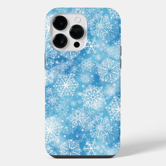 Coque Pour Pour iPhone 14 Pro Max Flocons de neige sur fond bleu (Verso)