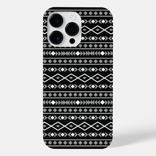 Coque Pour Pour iPhone 14 Pro Max Formes aztèques Motif blanc gris noir (Verso)