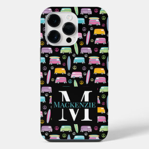 Coque Pour Pour iPhone 14 Pro Max Fourgon Hippie Signe de Paix Monogramme Trippy