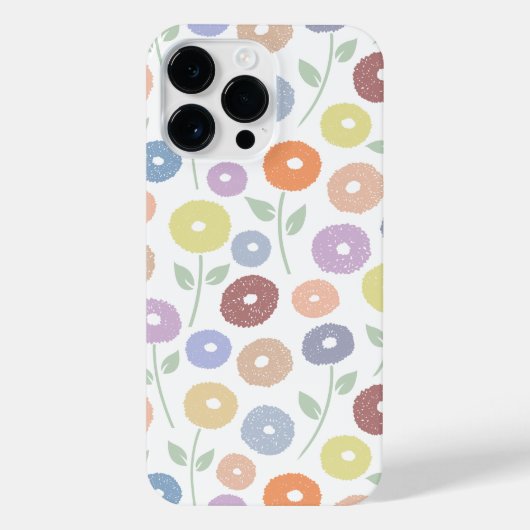 Coque Pour Pour iPhone 14 Pro Max Fuzzy Flower Rpt Pattern Pastels on White (Verso)