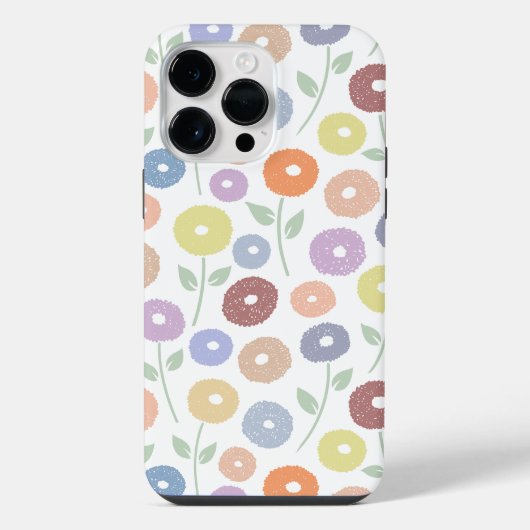 Coque Pour Pour iPhone 14 Pro Max Fuzzy Flower Rpt Pattern Pastels on White (Verso)