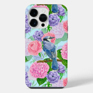 Coque Pour Pour iPhone 14 Pro Max Geai bleu et motif aquarelle de fleurs