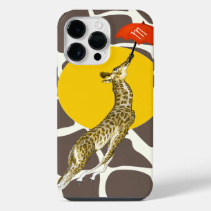 Coque Pour Pour iPhone 14 Pro Max Girafe Volante Parapluie Rouge Motif Girafe Brun