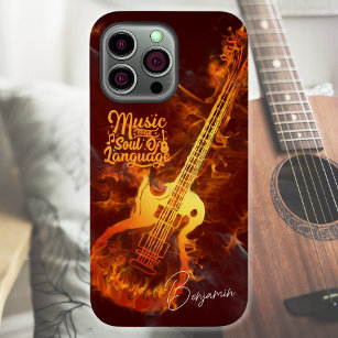 Coque Pour Pour iPhone 14 Pro Max Guitare en feu   La musique est l'âme du langage