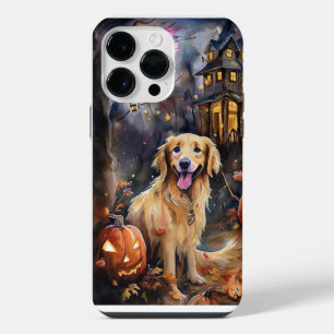 Coque Pour Pour iPhone 14 Pro Max Halloween Golden Retriever avec la peur Citrouille