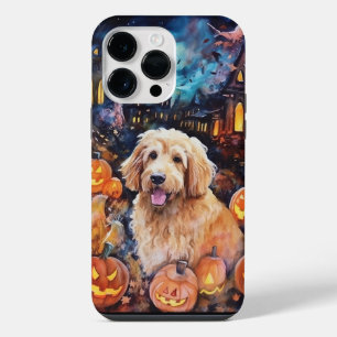 Coque Pour Pour iPhone 14 Pro Max Halloween Goldendoodle avec la peur Citrouille