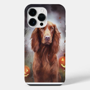 Coque Pour Pour iPhone 14 Pro Max Halloween Irish Red Setter avec citrouilles effray