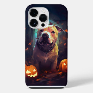 Coque Pour Pour iPhone 14 Pro Max Halloween Pitbull avec la peur Citrouille