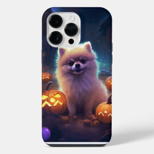Coque Pour Pour iPhone 14 Pro Max Halloween Poméranien Avec La Peur Citrouille