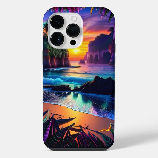 Coque Pour Pour iPhone 14 Pro Max Imaginaire Tropical Beach Trois (Verso)