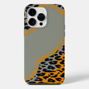 Coque Pour Pour iPhone 14 Pro Max Imprimé léopard rétro noir et jaune sur gris