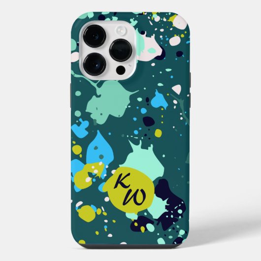 Coque Pour Pour iPhone 14 Pro Max Initiales Cool Green Paint Splatter (Verso)