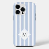 Coque Pour Pour iPhone 14 Pro Max Initiales monogrammes bleu clair pâle rayures blan (Verso)