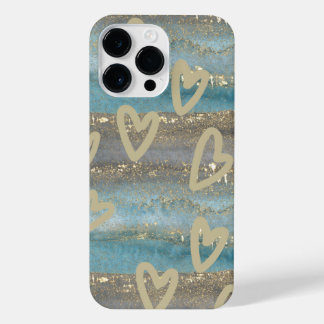 Coque Pour Pour iPhone 14 Pro Max Iphone 14 Pro Max Gold Turquoise et Coque de coeur