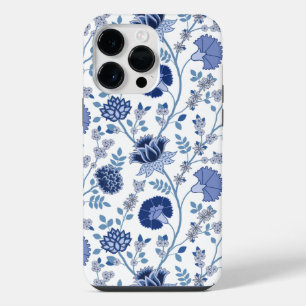 Coque Pour Pour iPhone 14 Pro Max Jacobean Floral Big Motif Blues sur blanc