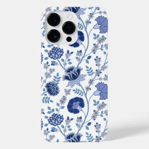 Coque Pour Pour iPhone 14 Pro Max Jacobean Floral Big Motif Blues sur blanc
