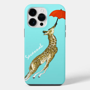 Coque Pour Pour iPhone 14 Pro Max Jolie girafe volante aqua colorée parapluie rouge