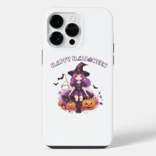 Coque Pour Pour iPhone 14 Pro Max Joyeux Halloween Sorcière Violette Citrouilles & C