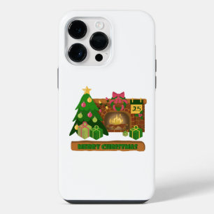 Coque Pour Pour iPhone 14 Pro Max Joyeux Noël près d'un feu de cheminée arbre de noë