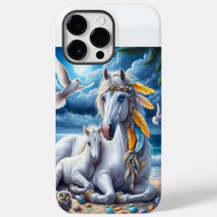 Coque Pour Pour iPhone 14 Pro Max Jument blanche et poulain sous la lune