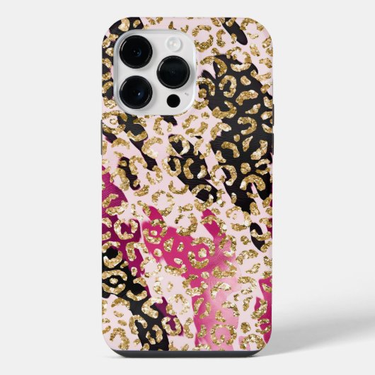 Coque Pour Pour iPhone 14 Pro Max Léopard d'or rose noire (Verso)