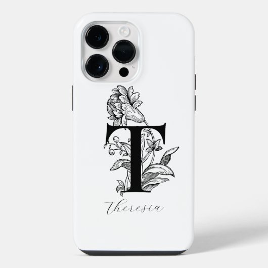 Coque Pour Pour iPhone 14 Pro Max Lettre botanique monogramme T nom (Verso)