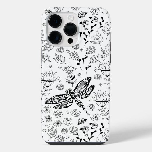 Coque Pour Pour iPhone 14 Pro Max libellule et fleurs (Verso)