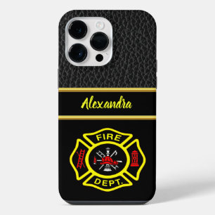 Coque Pour Pour iPhone 14 Pro Max logo du département des pompiers Badge noir et jau