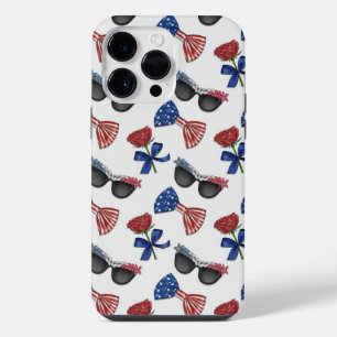 COQUE POUR POUR iPhone 14 PRO MAX LUNETTES DE SOLEIL PATRIOTIQUES ROSES NOEUDS PAPIL