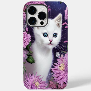 COQUE POUR POUR iPhone 14 PRO MAX MAGNIFIQUE PETIT CHATON FLUFFY BLANC AUX YEUX BLEU