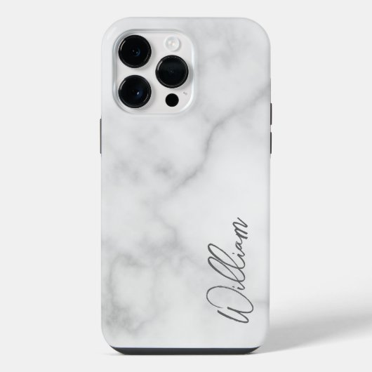 Coque Pour Pour iPhone 14 Pro Max Marbre blanc Modern Script Nom personnalisé (Verso)