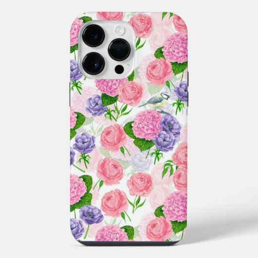 Coque Pour Pour iPhone 14 Pro Max Mésange et fleurs (Verso)