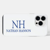 Coque Pour Pour iPhone 14 Pro Max Monogramme bleu simple moderne (Verso Horizontal)