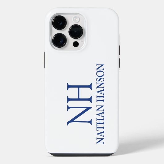 Coque Pour Pour iPhone 14 Pro Max Monogramme bleu simple moderne (Verso)