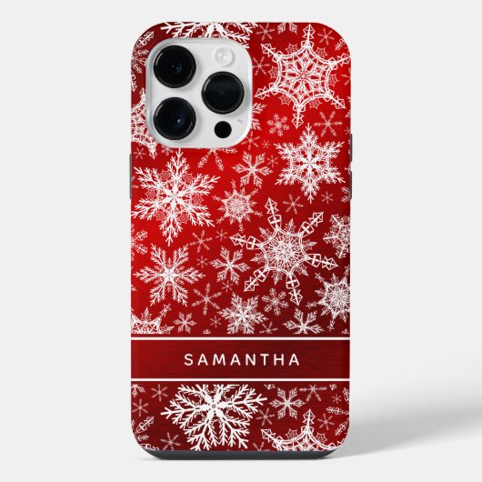 Coque Pour Pour iPhone 14 Pro Max Monogramme de Noël Flocons de Neige Rouge Blanc (Verso)