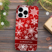 Coque Pour Pour iPhone 14 Pro Max Monogramme de Noël Flocons de Neige Rouge Blanc