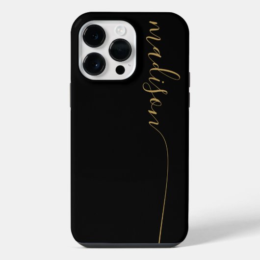 Coque Pour Pour iPhone 14 Pro Max Monogramme Élégant Noir Or Script (Verso)