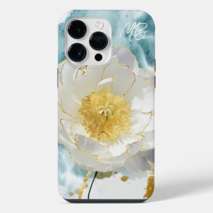 Coque Pour Pour iPhone 14 Pro Max Monogramme Élégant Simple Fleur Blanche Aquarelle