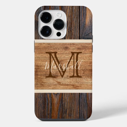 Coque Pour Pour iPhone 14 Pro Max Monogramme en bois rustique (Verso)