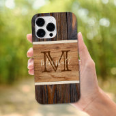 Coque Pour Pour iPhone 14 Pro Max Monogramme en bois rustique