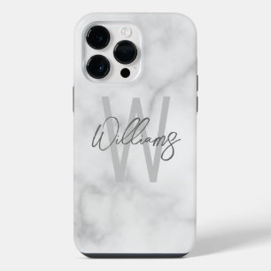Coque Pour Pour iPhone 14 Pro Max Monogramme et nom personnalisés en script marbre b