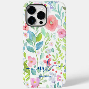 Coque Pour Pour iPhone 14 Pro Max Monogramme Fleurs Fougères Baies Abstrait Aquarell