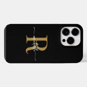Coque Pour Pour iPhone 14 Pro Max Monogramme Initial Script Or Noir De Style Moderne (Verso Horizontal)